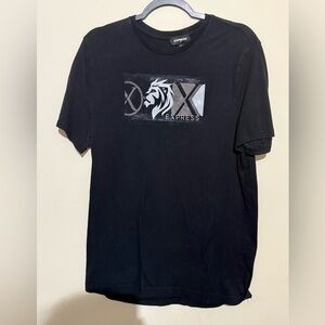 Express Black Short-Sleeve Tee with Silver Lion Graphic